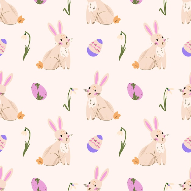 El patrón sin costuras del conejo de Pascua El fondo lindo con la gota de nieve del conejo y los huevos La textura vectorial elegante