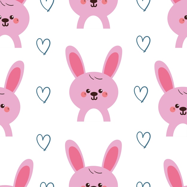 patrón sin costuras conejo rosado de dibujos animados con corazones papel tapiz de animal lindo y fondo