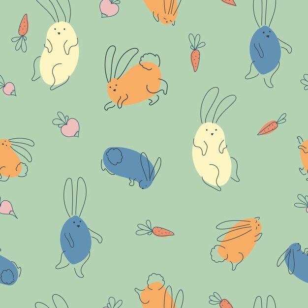 Patrón sin costuras con conejos divertidos Impresión de animales Mascotas Decoración festiva Un patrón de elementos simples Ilustración vectorial