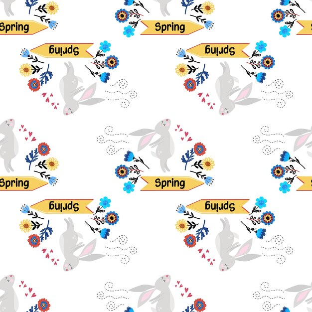 Vector patrón sin costuras con conejos imprenta infantil con conejo trabajo de primavera en el jardín