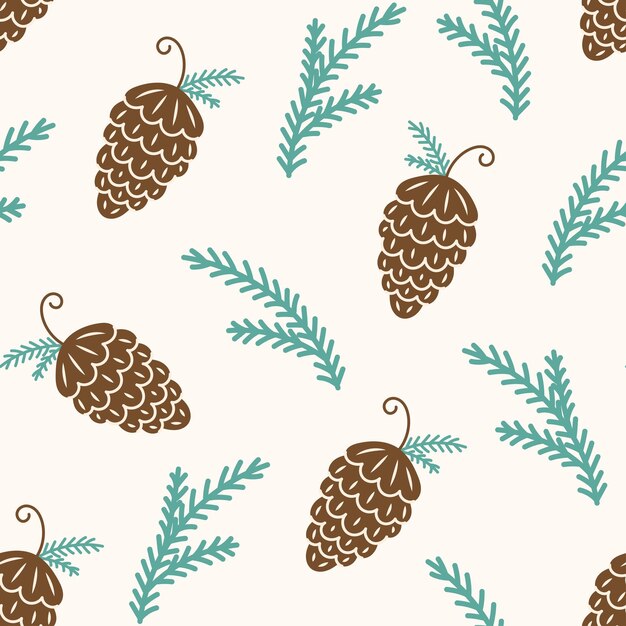 Patrón sin costuras con conos de pino en un fondo beige Ilustración vectorial de Navidad y Año Nuevo