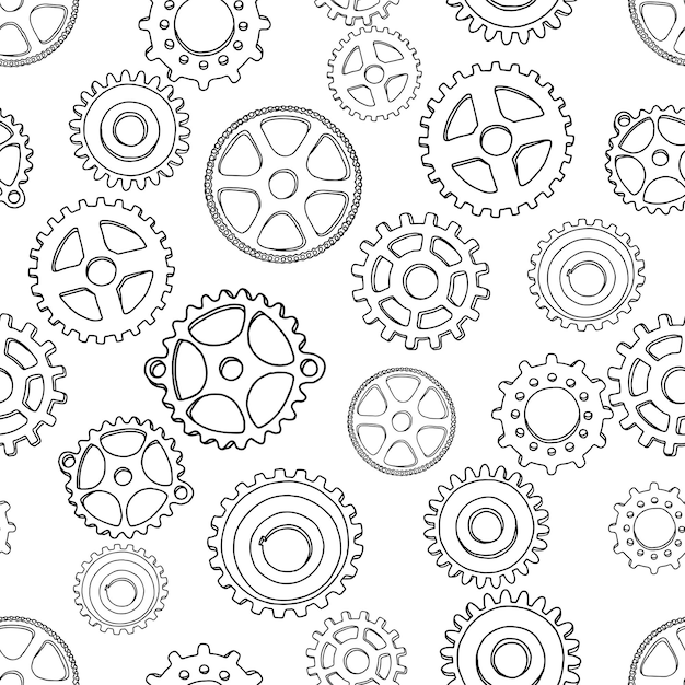 Patrón sin costuras de contornos varias ruedas de engranajes papel de pared de fondo vectorial