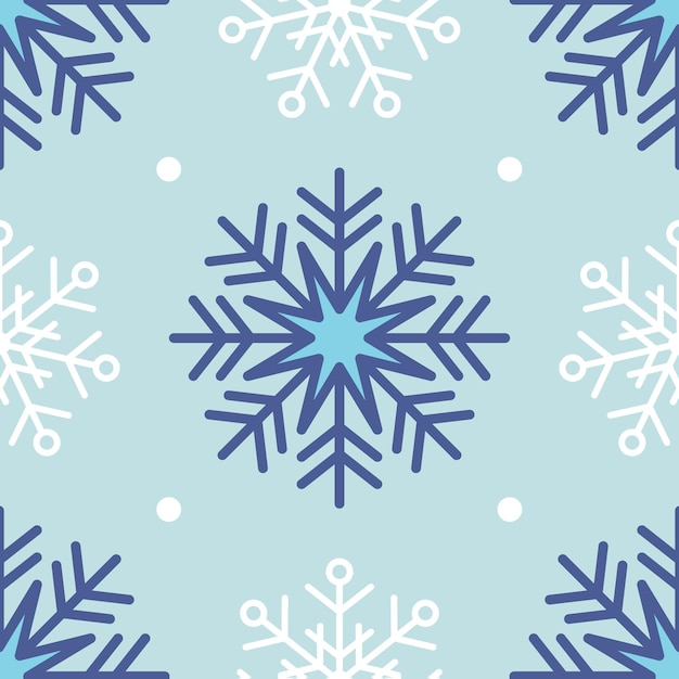 Patrón sin costuras de copo de nieve Copos de nieve blancos sobre un fondo azul