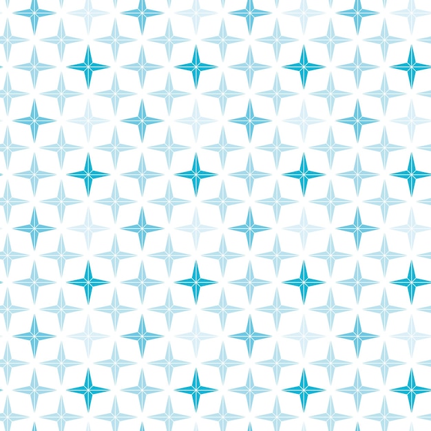 Patrón sin costuras de copos de nieve azules, estrellas sobre fondo blanco aislado.