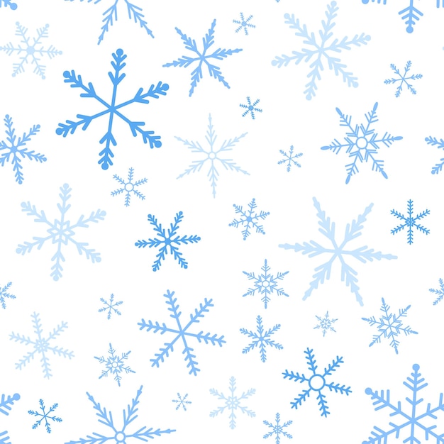Patrón sin costuras de copos de nieve azules sobre un fondo blanco aislado
