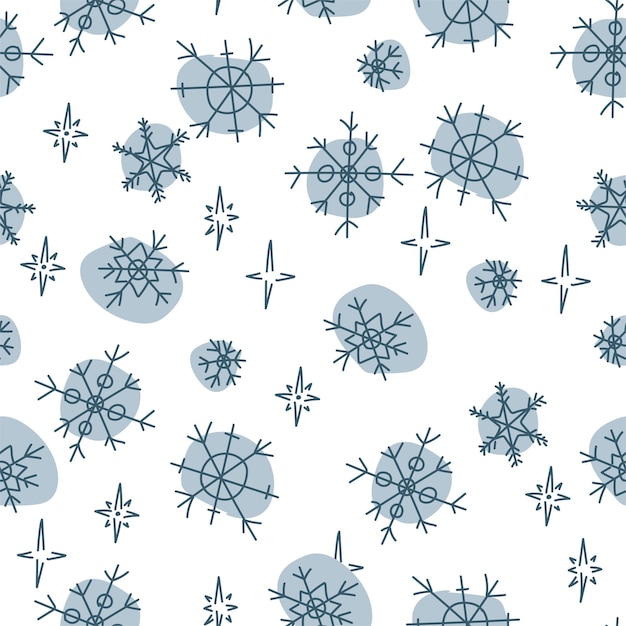 Patrón sin costuras de copos de nieve Caída de nieve Decoración festiva Un patrón de elementos simples Ilustración vectorial