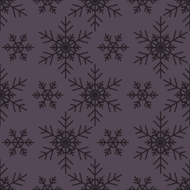 Patrón sin costuras con copos de nieve oscuros sobre fondo violeta Decoración tradicional de invierno festivo para las vacaciones de Navidad de Año Nuevo y diseño Adorno de línea simple Ilustración vectorial