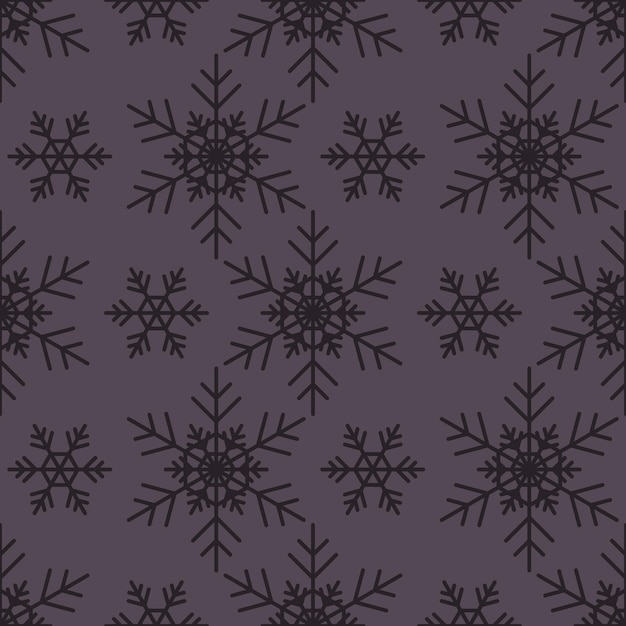 Vector patrón sin costuras con copos de nieve oscuros sobre fondo violeta decoración tradicional de invierno festivo para las vacaciones de navidad de año nuevo y diseño adorno de línea simple ilustración vectorial