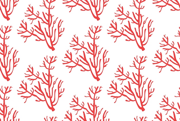 Patrón sin costuras de coral rojo marino submarino. Vida marina. ilustración vectorial