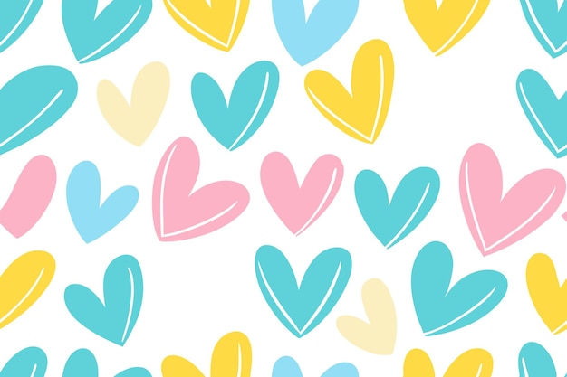 Patrón sin costuras de corazón con colores pastel rosa amarillo y azul Corazones repetidos