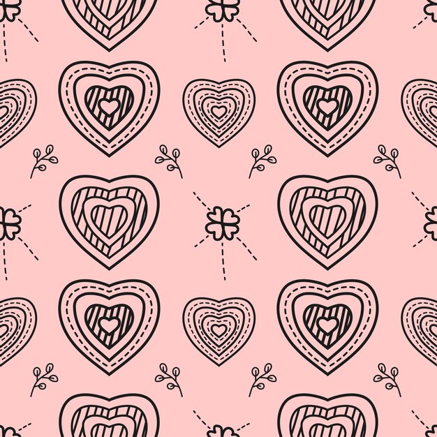 patrón sin costuras de corazón con diseño artístico de línea de flores