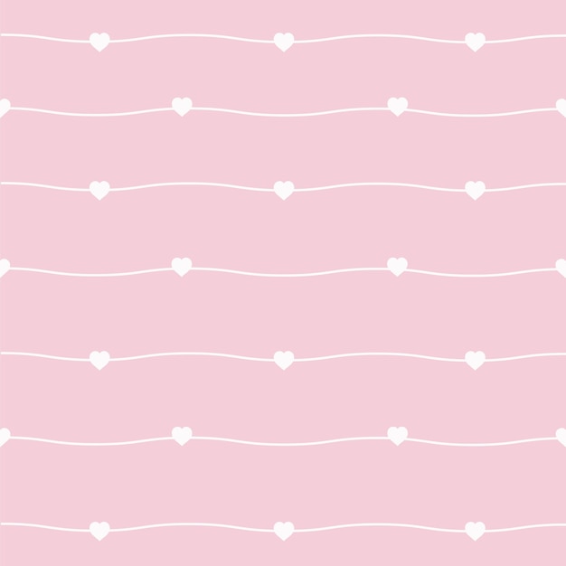 Patrón sin costuras con corazón y diseño de línea ondulada en ilustraciones de vectores de fondo rosa