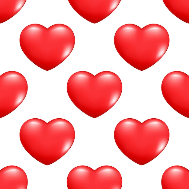 Patrón sin costuras de corazones 3D realistas Icono decorativo romántico símbolo de amor Colección de corazones rojos para el día de San Valentín Ilustración vectorial dibujada a mano para papel tapiz tela de papel de envoltura