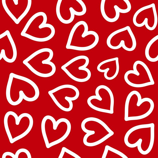 Patrón sin costuras de corazones blancos en un fondo rojo vibrante perfecto para ocasiones festivas y