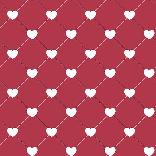 Patrón sin costuras de corazones blancos sobre fondo rojo con líneas diagonales para el Día de San Valentín
