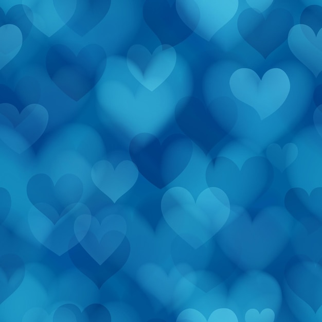 Patrón sin costuras de corazones borrosos translúcidos en colores azules Ilustración en el día de San Valentín