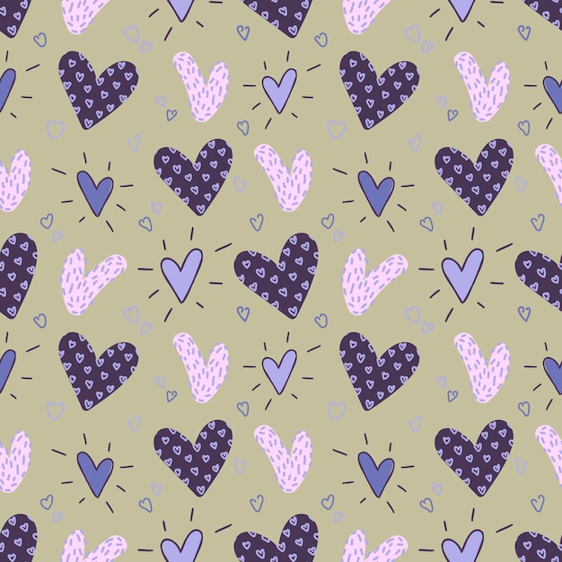 Patrón sin costuras con corazones en colores antiguos para papel de regalo.