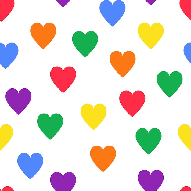 Patrón sin costuras con corazones de colores del arco iris lgbt sobre fondo blanco Fondo de vector lindo