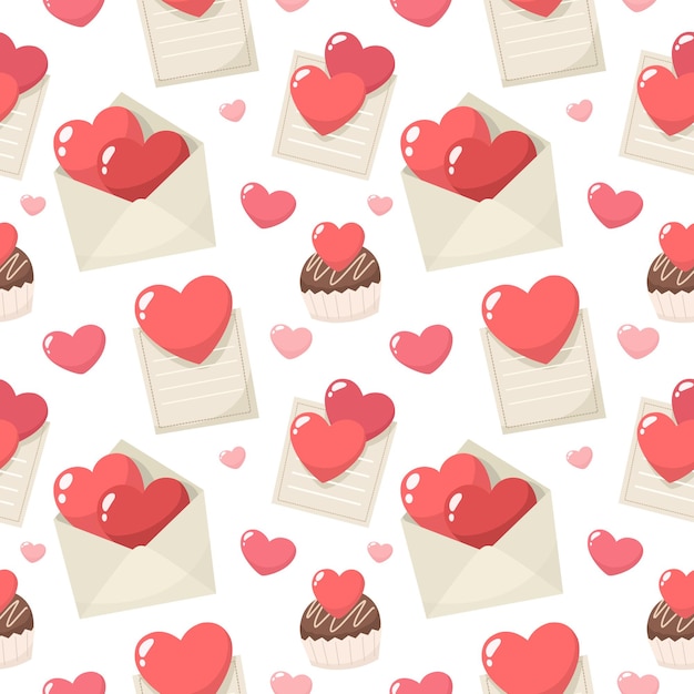 Patrón sin costuras con corazones y dulces Fondo de papel de envoltura con ilustración vectorial