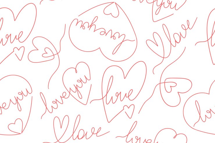Vector patrón sin costuras de corazones e inscripciones de amor valentine39s día concepto del día de la boda fondo para invitaciones tarjetas de felicitación impresiones y carteles ilustración minimalista de moda vector