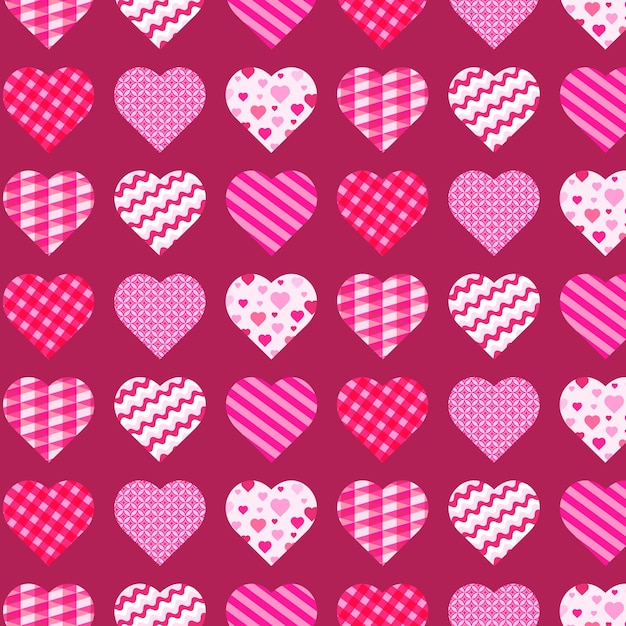 Patrón sin costuras con corazones en estilo patchwork