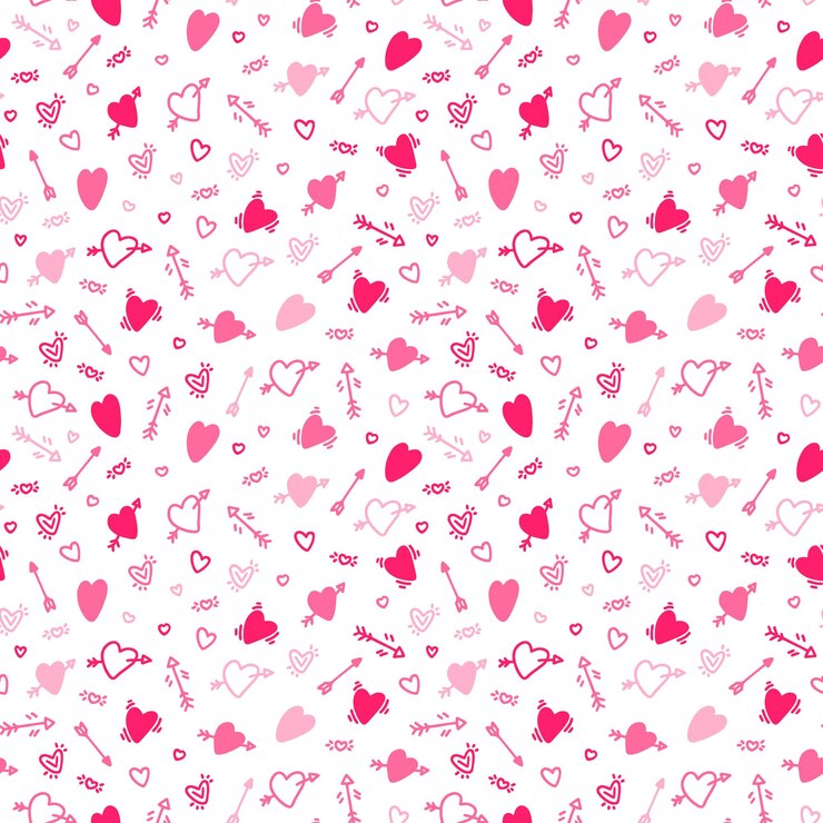 Vector patrón sin costuras con corazones y flechas rosas