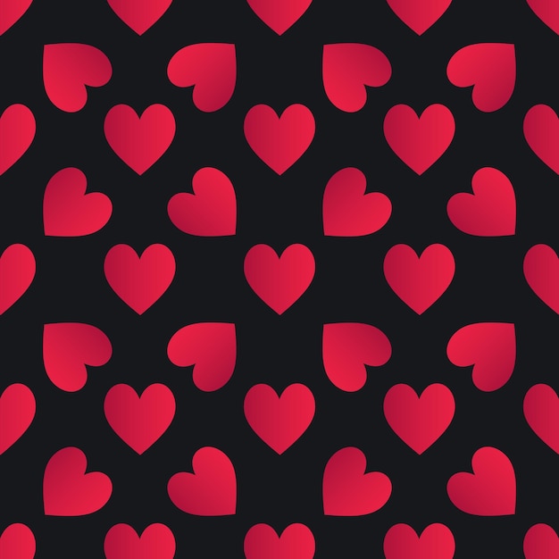 Patrón sin costuras con corazones de gradiente rojo en fondo oscuro