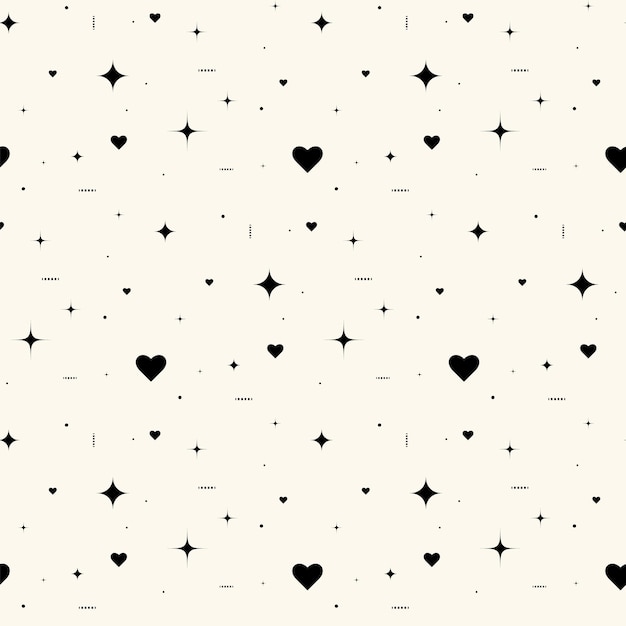 Patrón sin costuras de corazones negros y chispas arte vectorial lindo y creativo