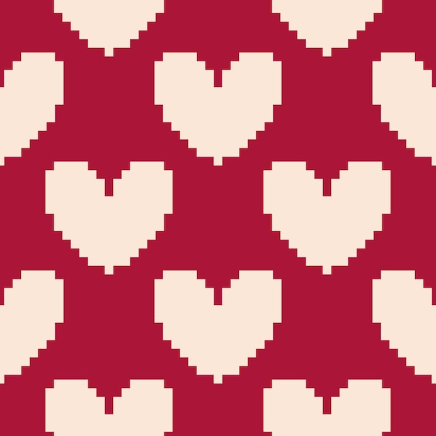 patrón sin costuras con corazones de píxeles de 8 bits para el día de San Valentín ilustración vectorial plana