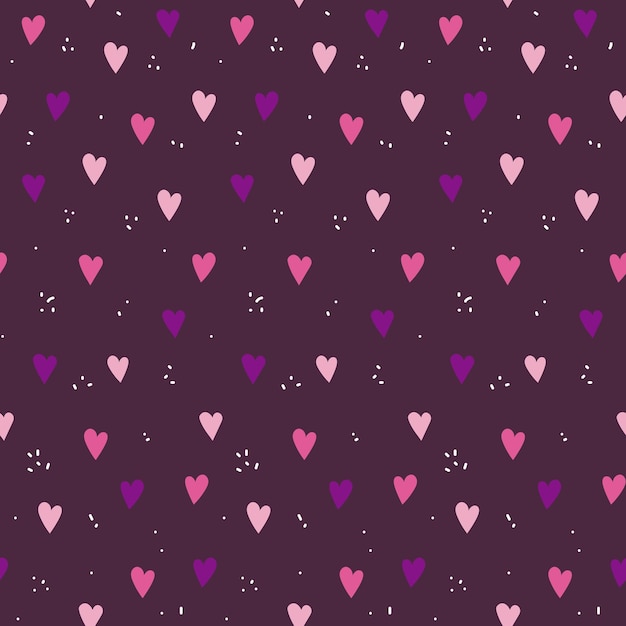 Patrón sin costuras con corazones sobre un fondo púrpura que crea un diseño lúdico y vibrante
