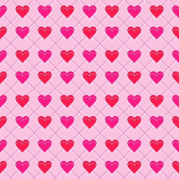 Patrón sin costuras con corazones sobre un fondo rosa en estilo retro