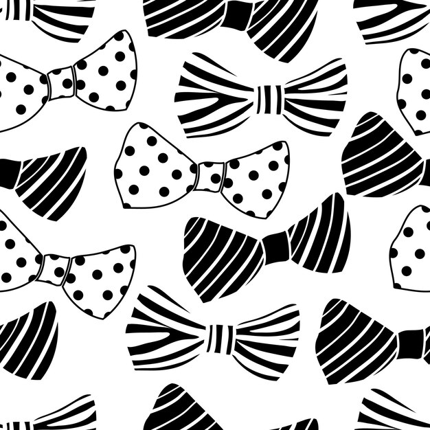 Patrón sin costuras con corbatas de arco de contorno negro sobre un fondo blanco Ilustración vectorial