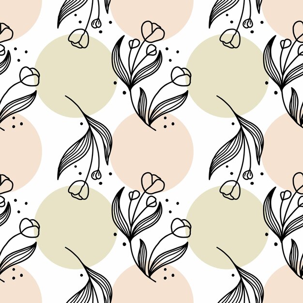 Patrón sin costuras para coser ropa e imprimir en tela Ornamento floral Ramas y pastos Ilustración vectorial en estilo garabato Dibujo dibujado a mano