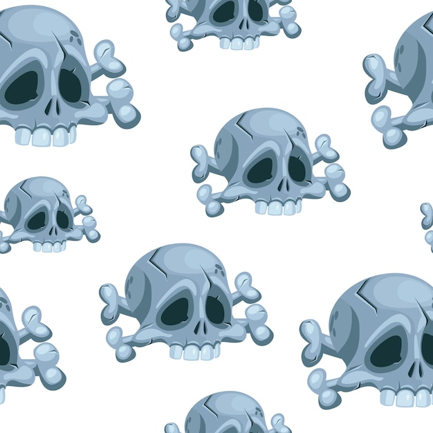 Patrón sin costuras con cráneo humano y tibias cruzadas cabeza de esqueleto Símbolo de muerte o elemento de diseño peligroso para la fiesta de halloween