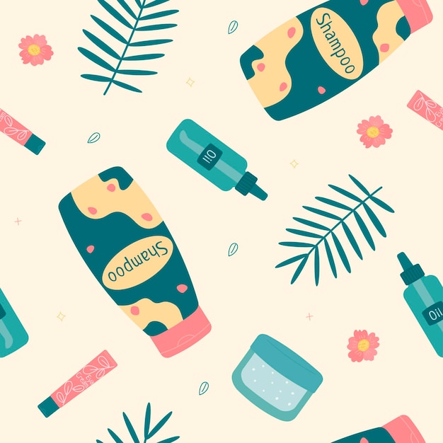 Patrón sin costuras con crema de ojos de aceite corporal de champú Cosméticos para el hogar y el baño