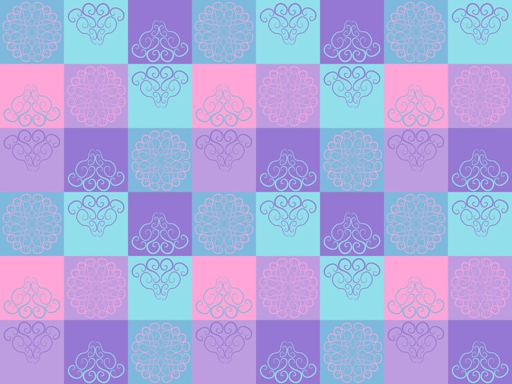 Vector patrón sin costuras con cuadrados multicolores azulejos geometría y patrones vintage rizos