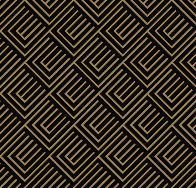 Patrón sin costuras con cuadrados de oro negro diagonal trenzado líneas rayadas Fondo ornamental vectorial Diseño vibrante futurista