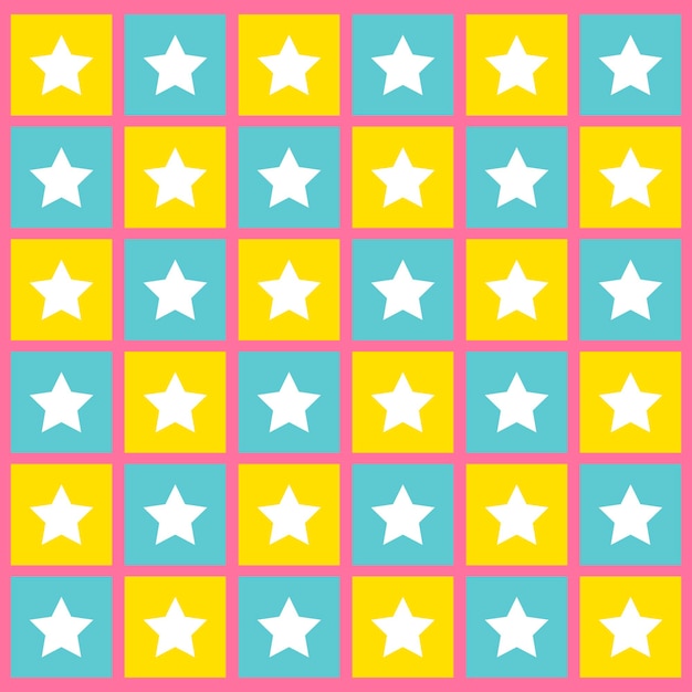 Patrón sin costuras a cuadros azul y amarillo estrella blanca sin costuras