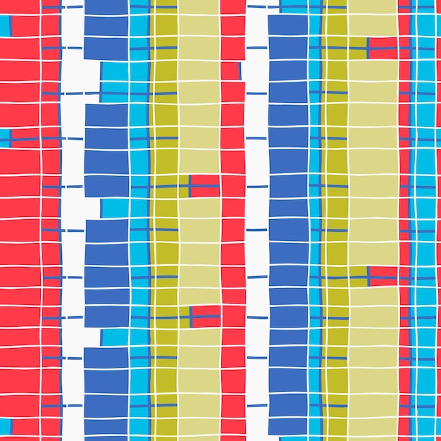 Vector patrón sin costuras con cuadros multicolores dinámicos dibujados a mano