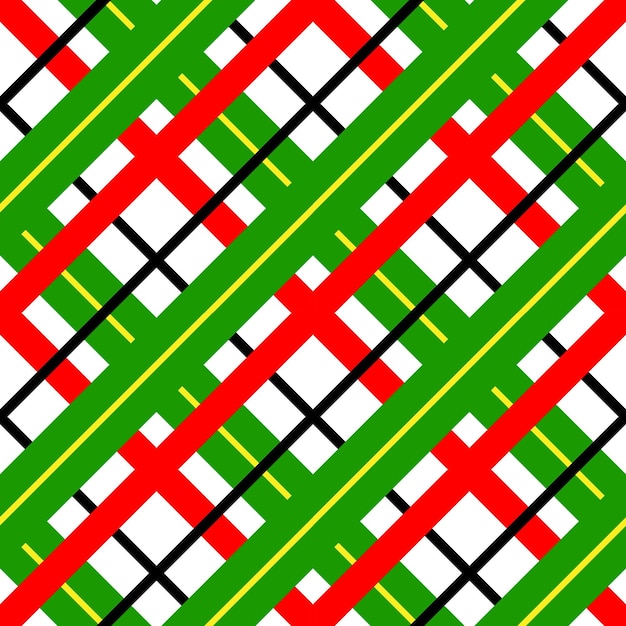 Patrón sin costuras a cuadros de Navidad Plantilla de impresión de tela vectorial Adorno de guinga de estilo escocés Fondo de alfombra a rayas geométricas Telón de fondo verde, rojo y negro a cuadros