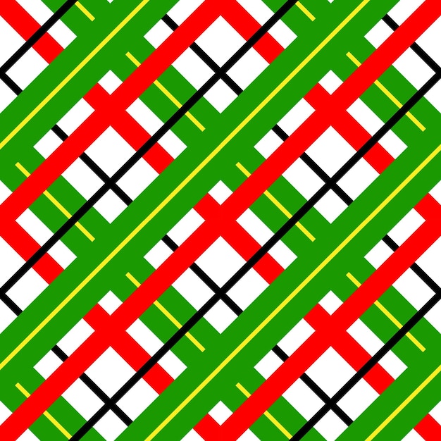 Patrón sin costuras a cuadros de Navidad Plantilla de impresión de tela vectorial Adorno de guinga de estilo escocés Fondo de alfombra a rayas geométricas Telón de fondo verde, rojo y negro a cuadros