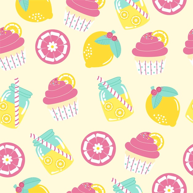Un patrón sin costuras con cupcakes y un cupcake.