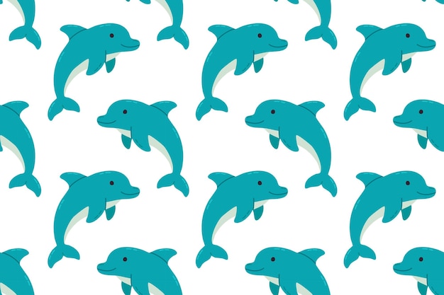 Patrón sin costuras con delfines azules nadando sobre un fondo blanco ideal para diseños de temática marina y productos infantiles
