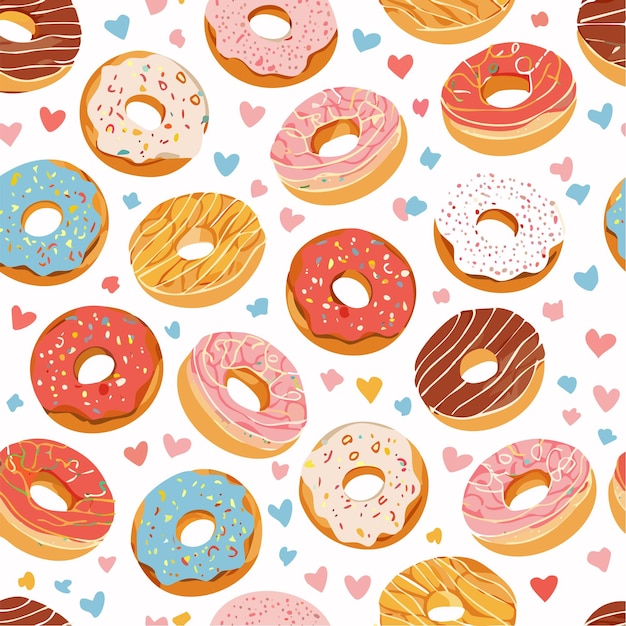 El patrón sin costuras de las deliciosas rosquillas dibujadas a mano