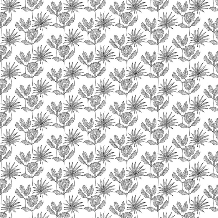 Vector un patrón sin costuras de detallados dibujos de líneas en blanco y negro de plantas tropicales