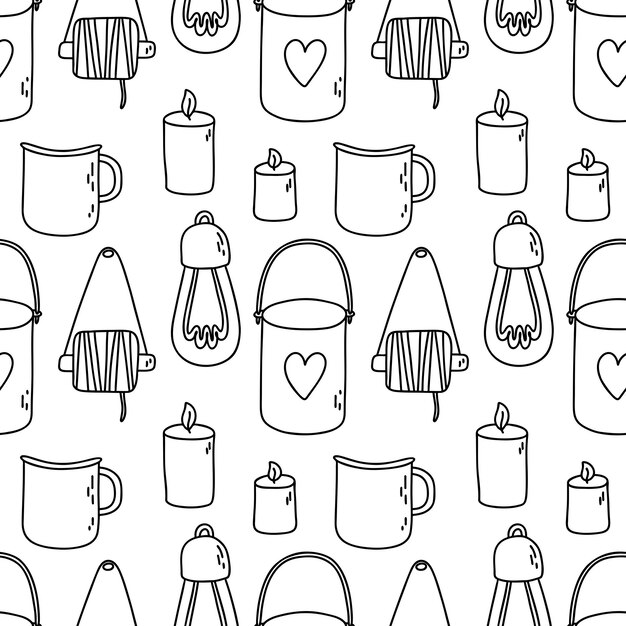 Patrón sin costuras con detalles lindos de jardín Ilustración vectorial con hilos de copa de vela de bulbo de cubo