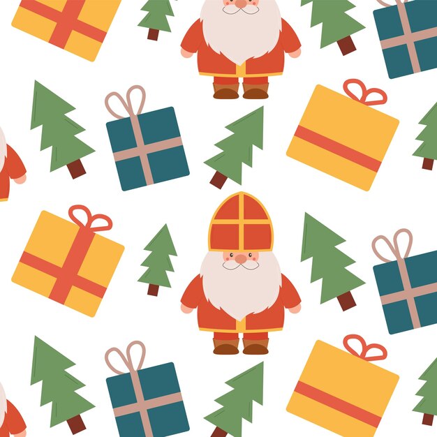 Patrón sin costuras para el día de San Nicolás Sinterklaas Eve Vector ilustración plana