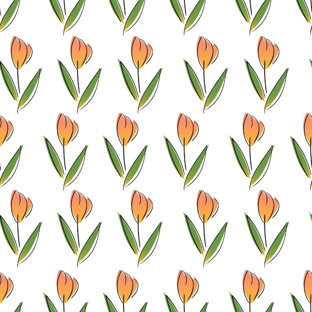 Patrón sin costuras dibujado a mano de flores de naranja aisladas sobre un fondo blanco