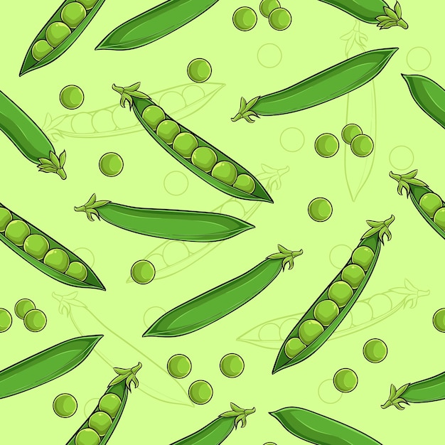 Patrón sin costuras dibujado a mano de vainas de guisantes verdes orgánicos completos y pelados saludables buenos para la salud del cuerpo