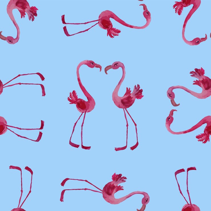Vector patrón sin costuras de dibujos de acuarela de flamencos rosados de dibujos animados